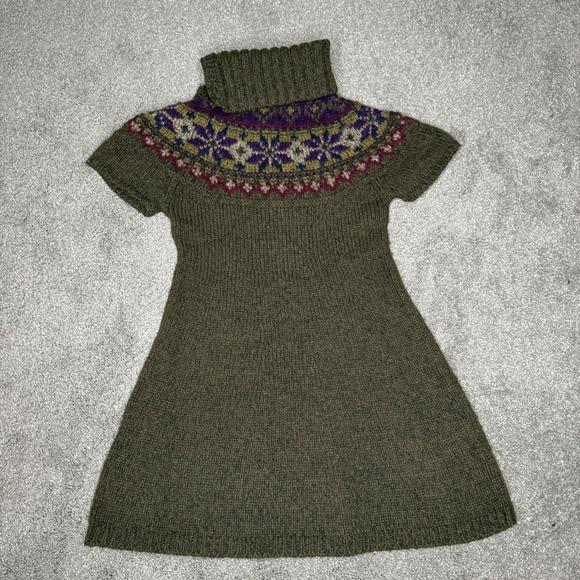 Ralph Lauren Kids Green Wool Blend Fair‎ Isle Knit Turtleneck Dress - Picture 5 of 8